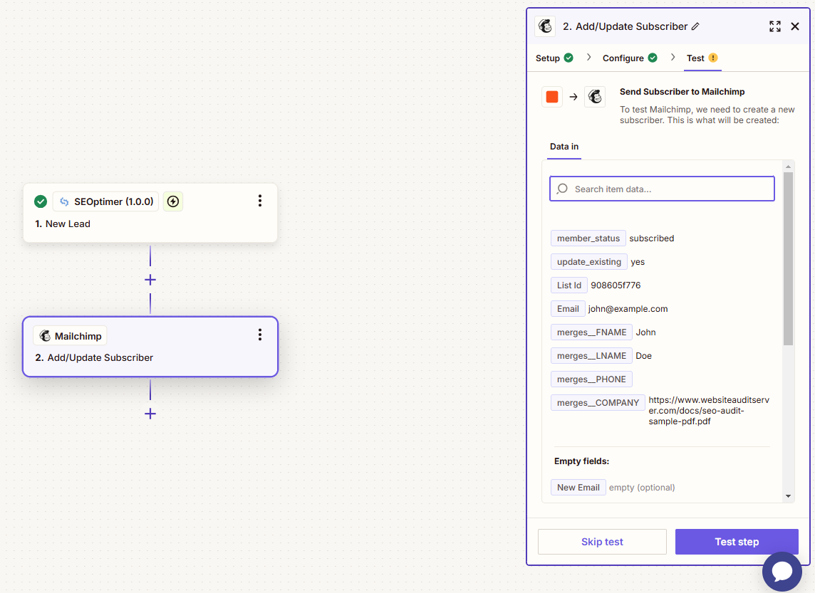 Mailchimp Test Step